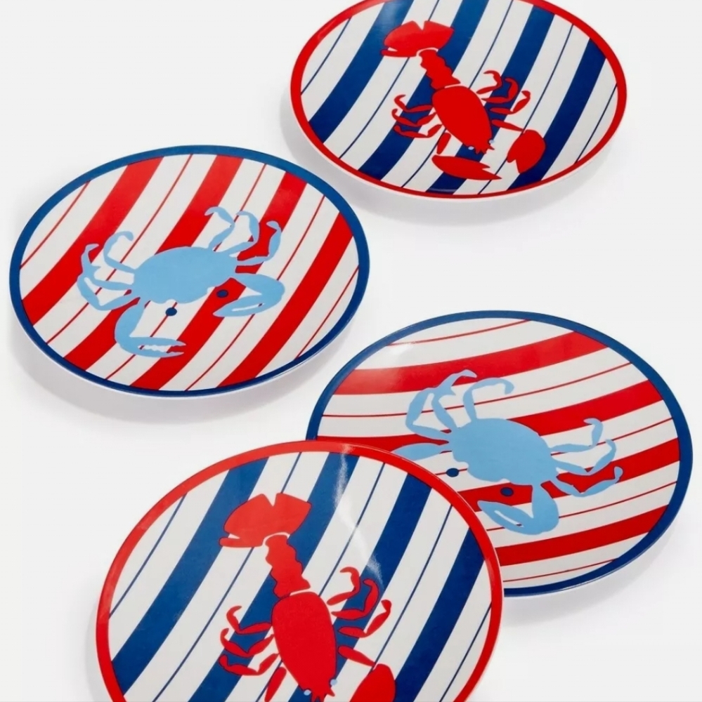 Martha Stewart Crab And Lobster Melamine Appetizer Plate 6".  Set Of 4
